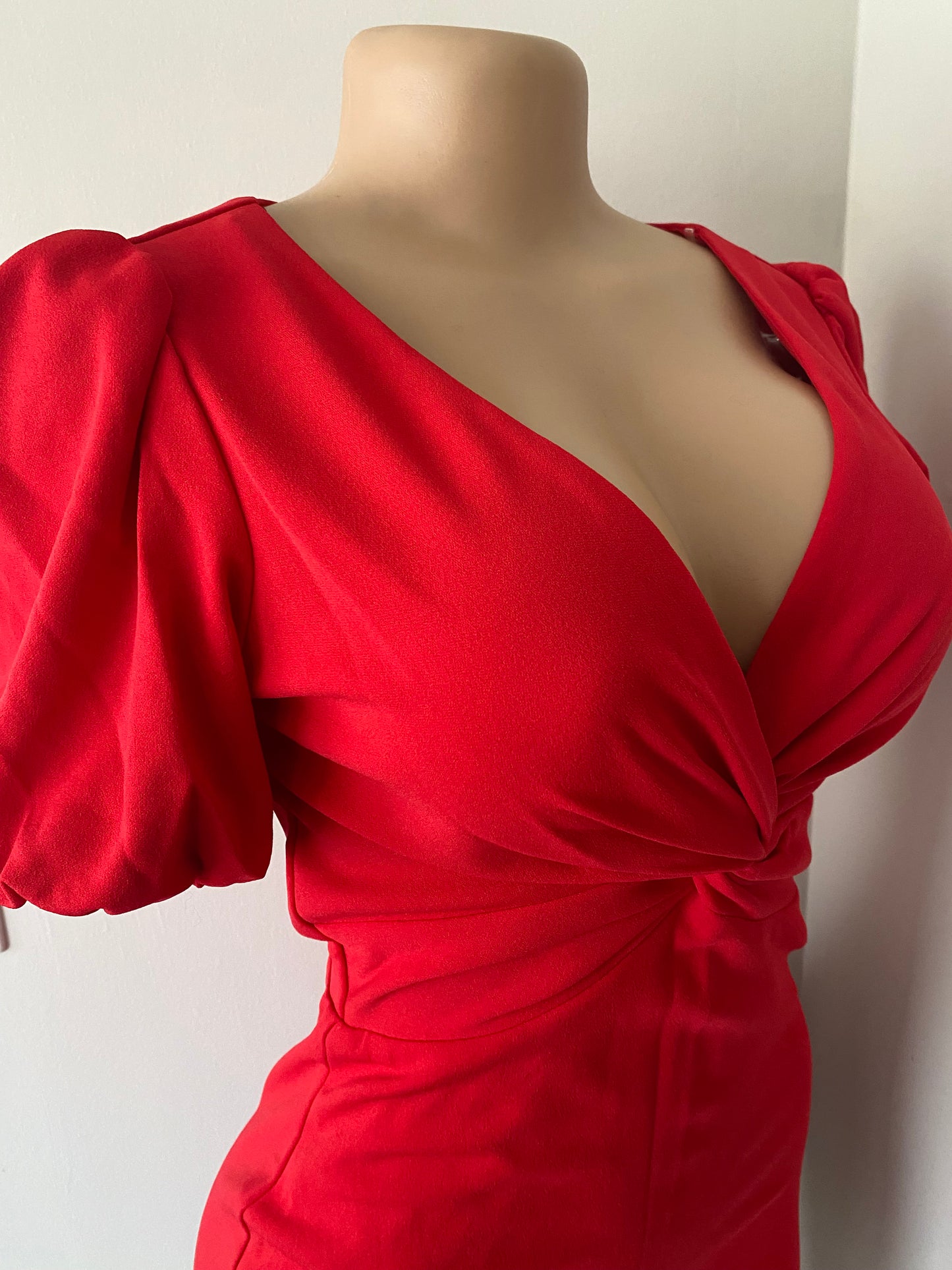 Red Puff Sleeve Mini Dress