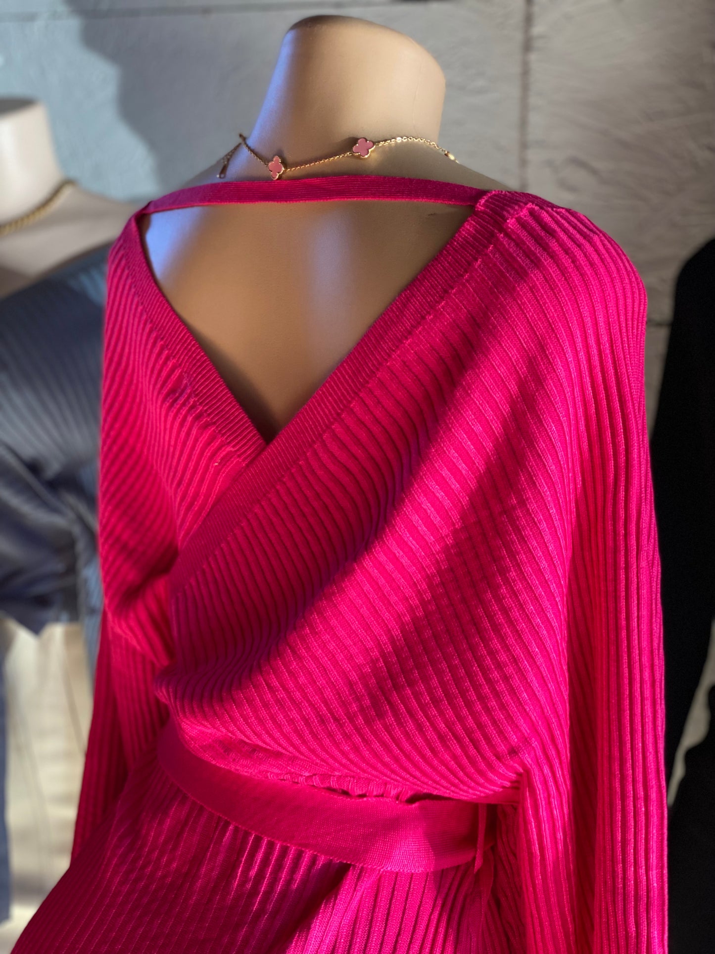 Belted Sweater Pink Dress