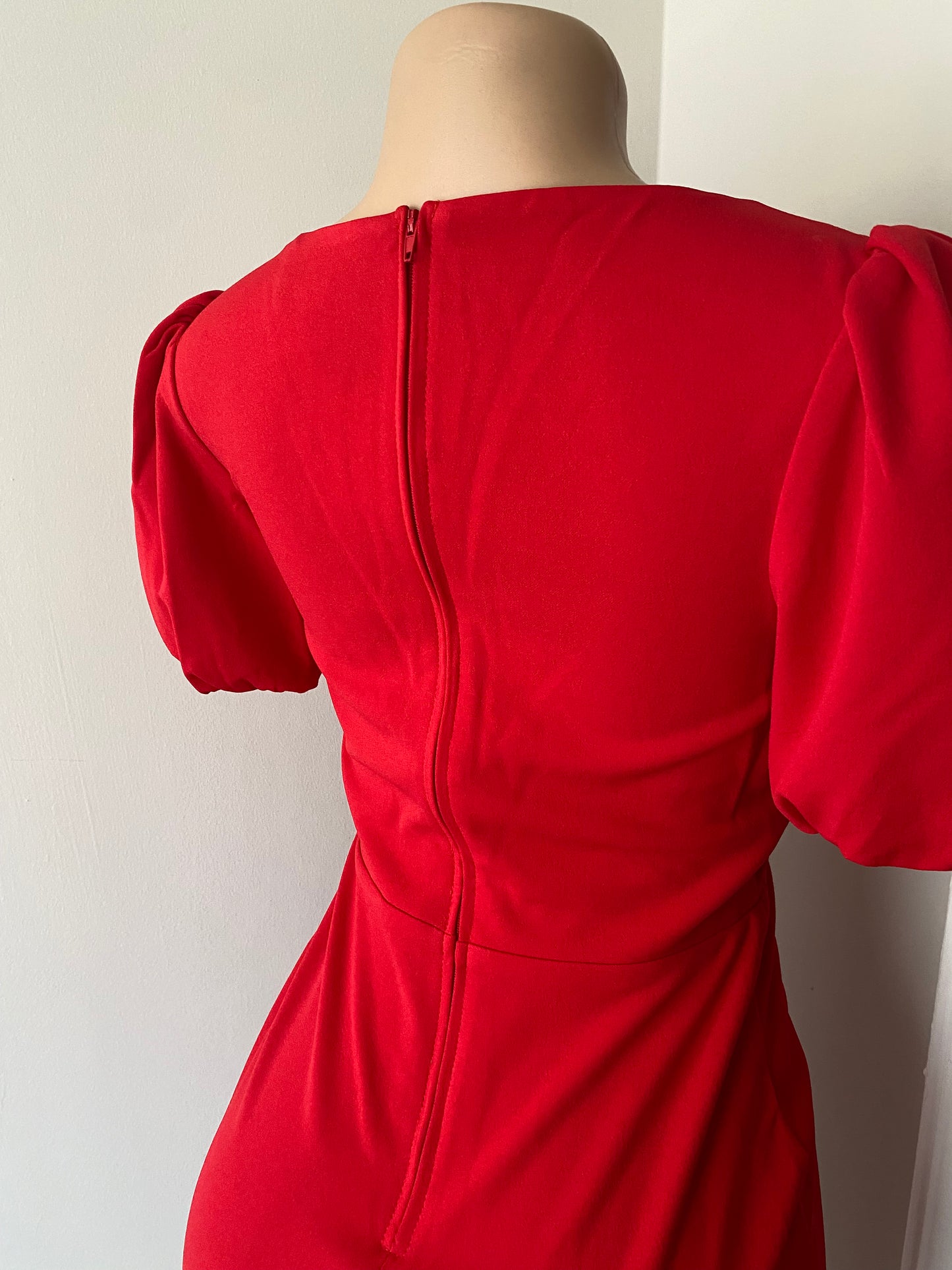 Red Puff Sleeve Mini Dress