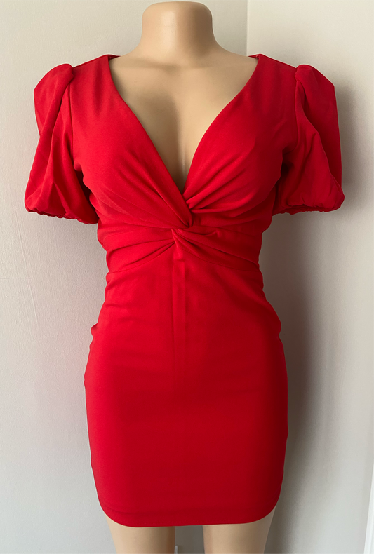 Red Puff Sleeve Mini Dress