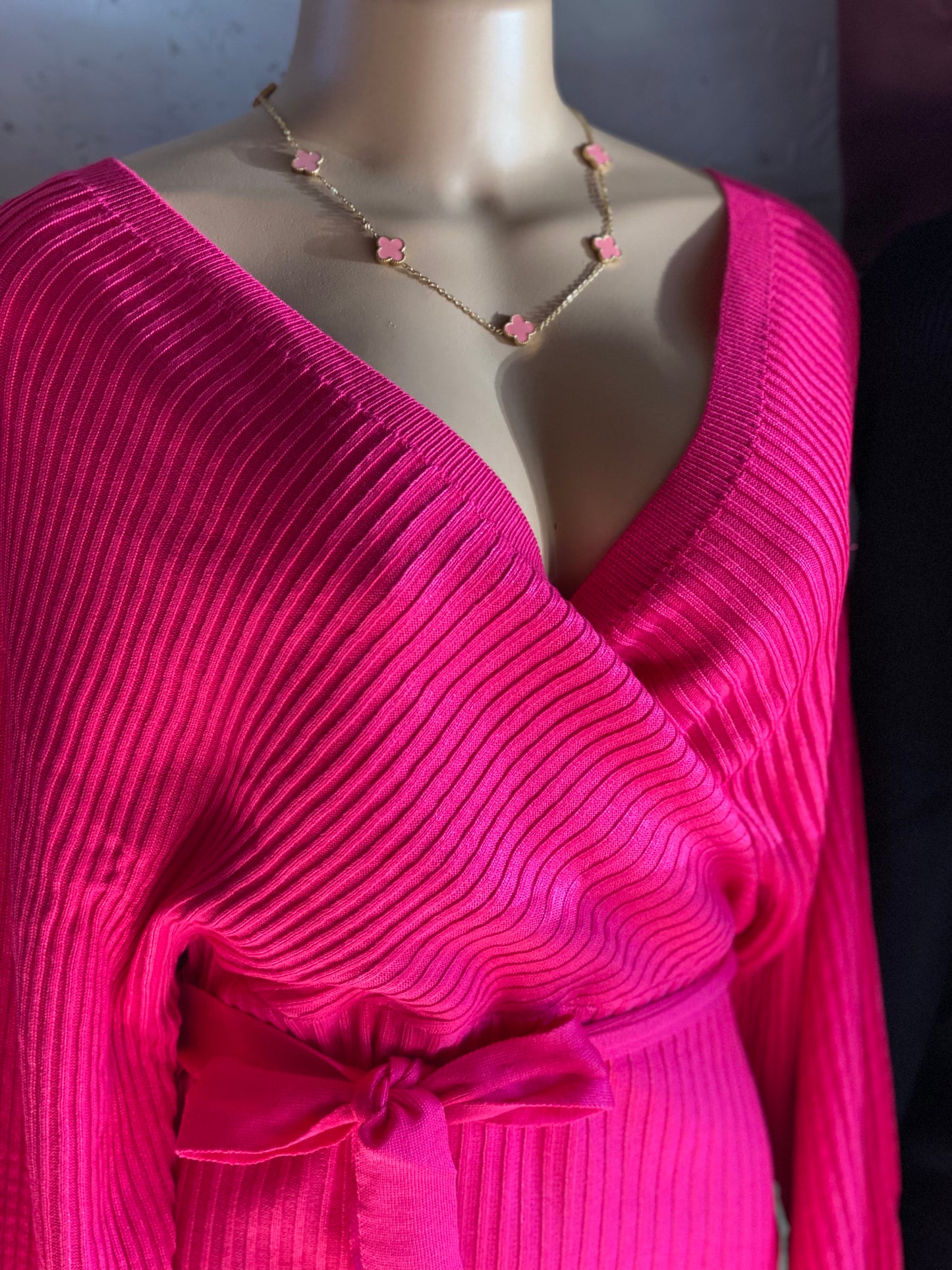 Belted Sweater Pink Dress