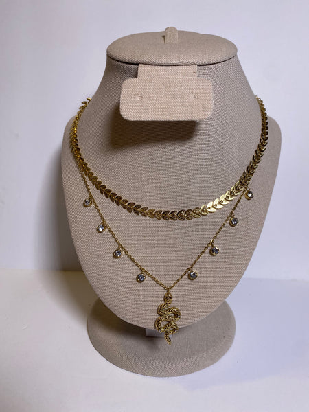 Gold Snake Diamond Layer Necklace