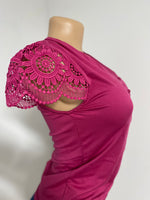 Lace Short Sleeve V-Neck Knit Top