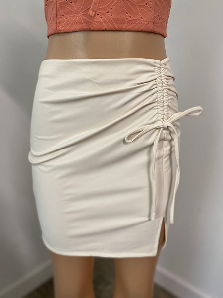 Faux Leather Side Ruching Skirt