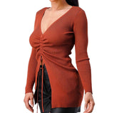 RUCHED LONG SLEEVES SWEATER TOP