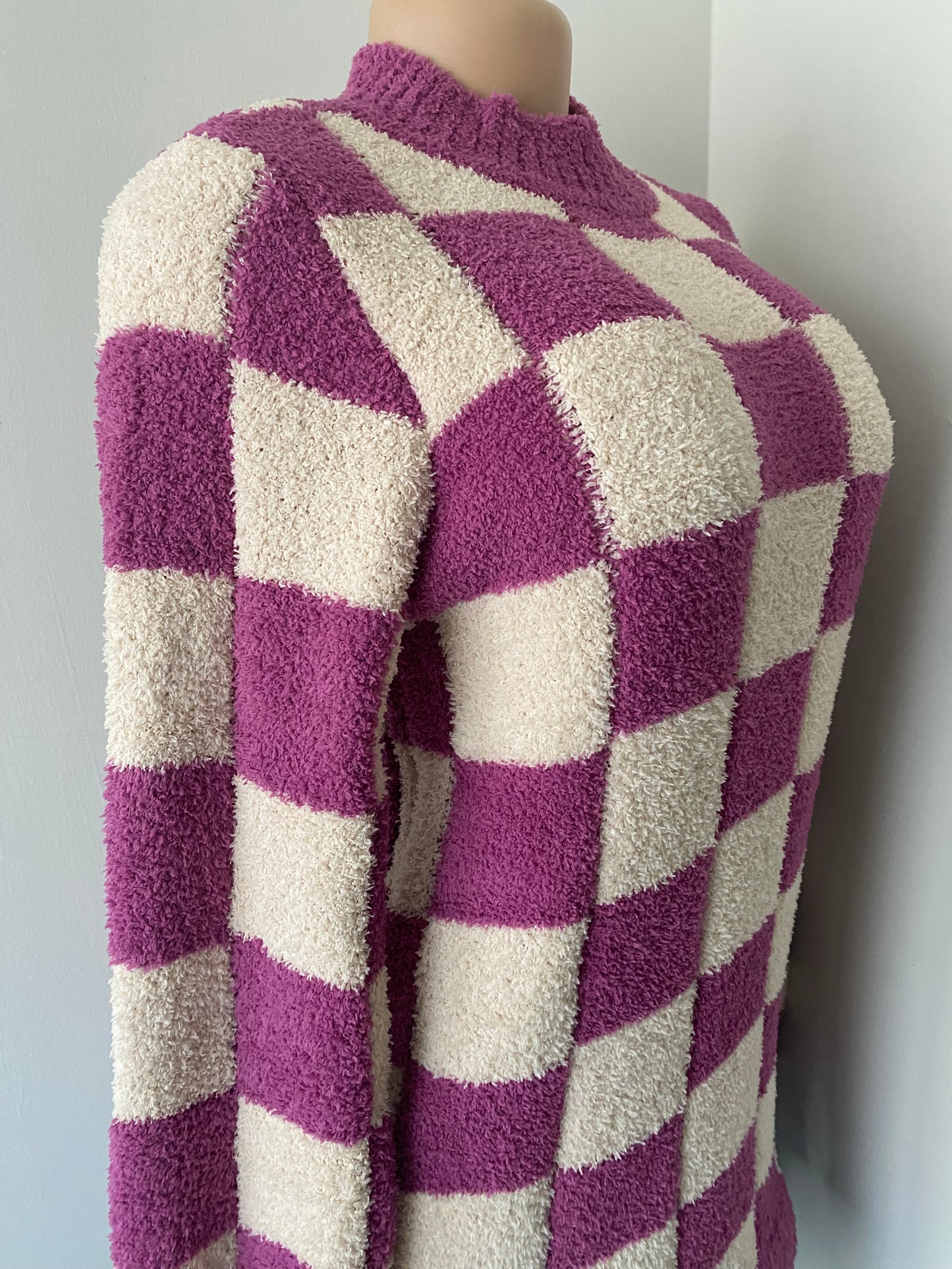 Magenta Sweater Check Dress