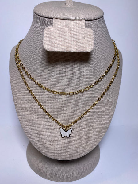 White Gold Butterfly Layer Necklace