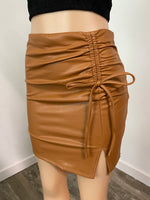 Faux Leather Side Ruching Skirt