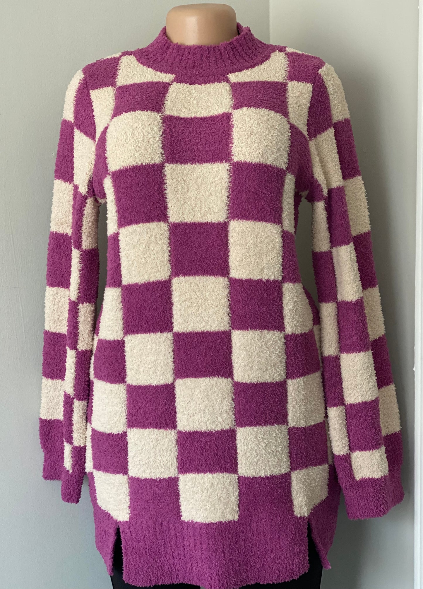 Magenta Sweater Check Dress