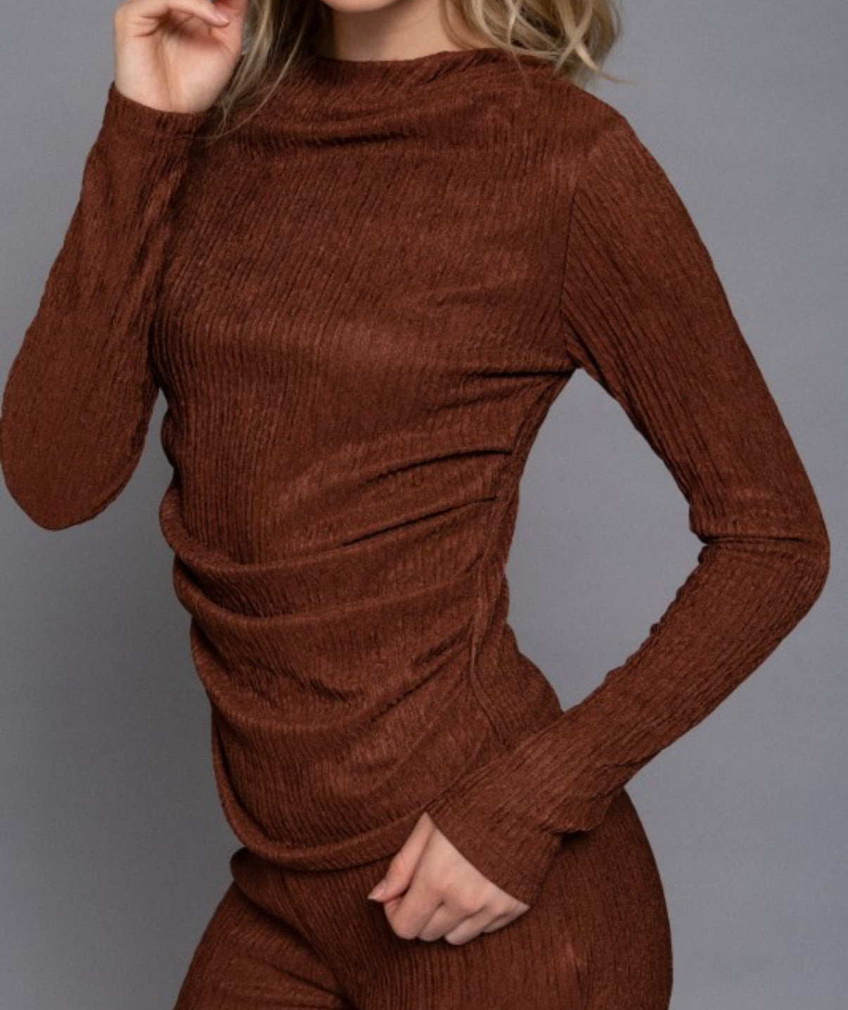Long Sleeve Draped Top and Flare Pants Set