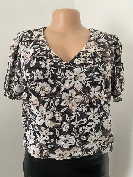Black and white floral blouse